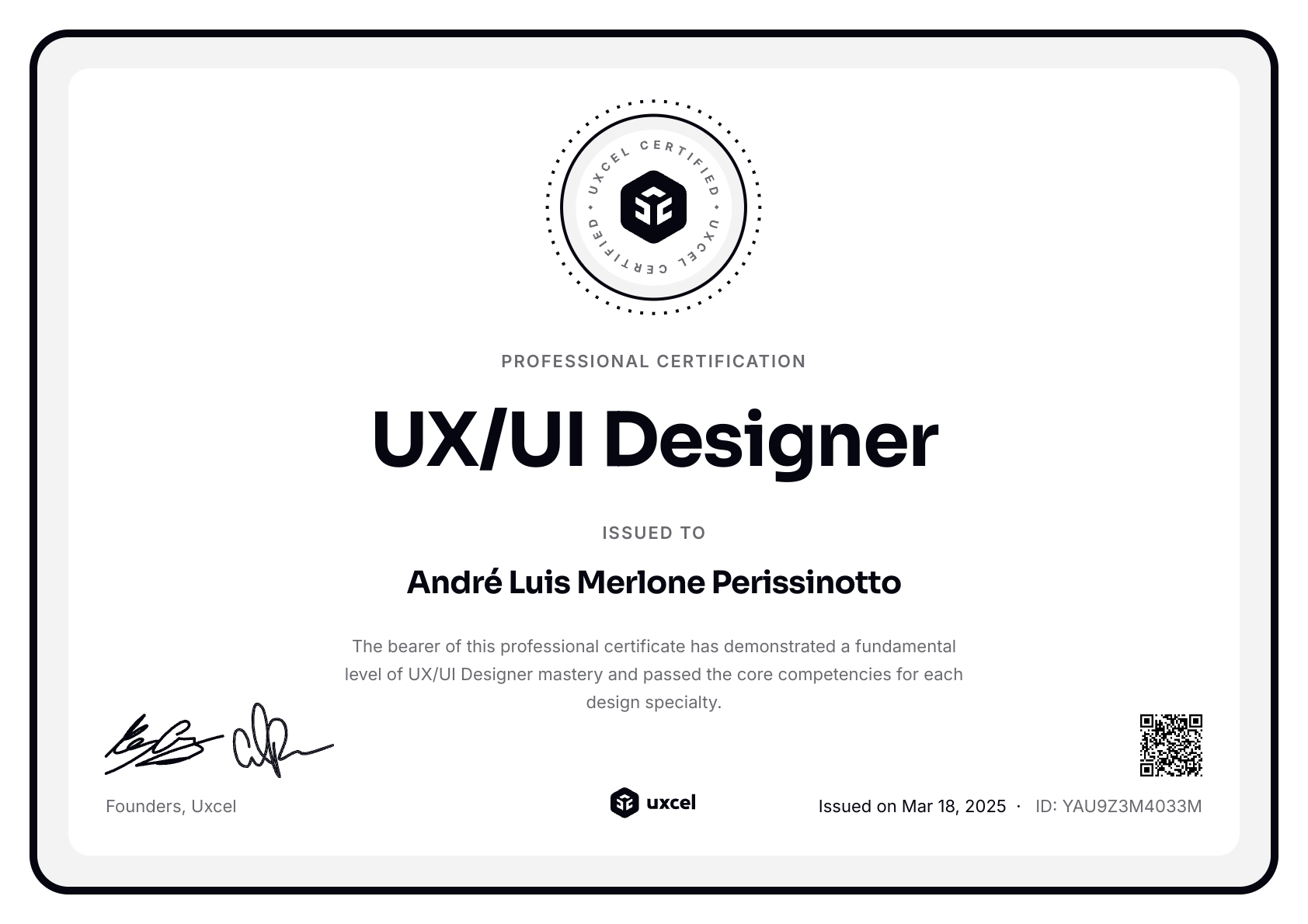 André Luis Merlone Perissinotto's certificate